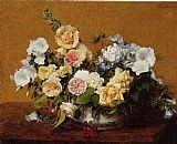 Famous Bouquet Paintings - Bouquet of Roses and Other Flowers